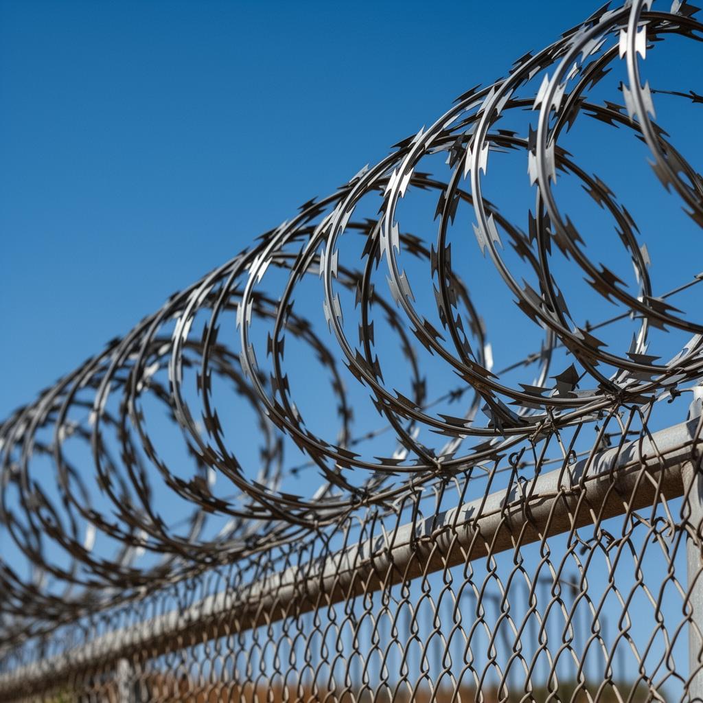 Concertina razor wire coils installed along an industrial perimeter in Gauteng