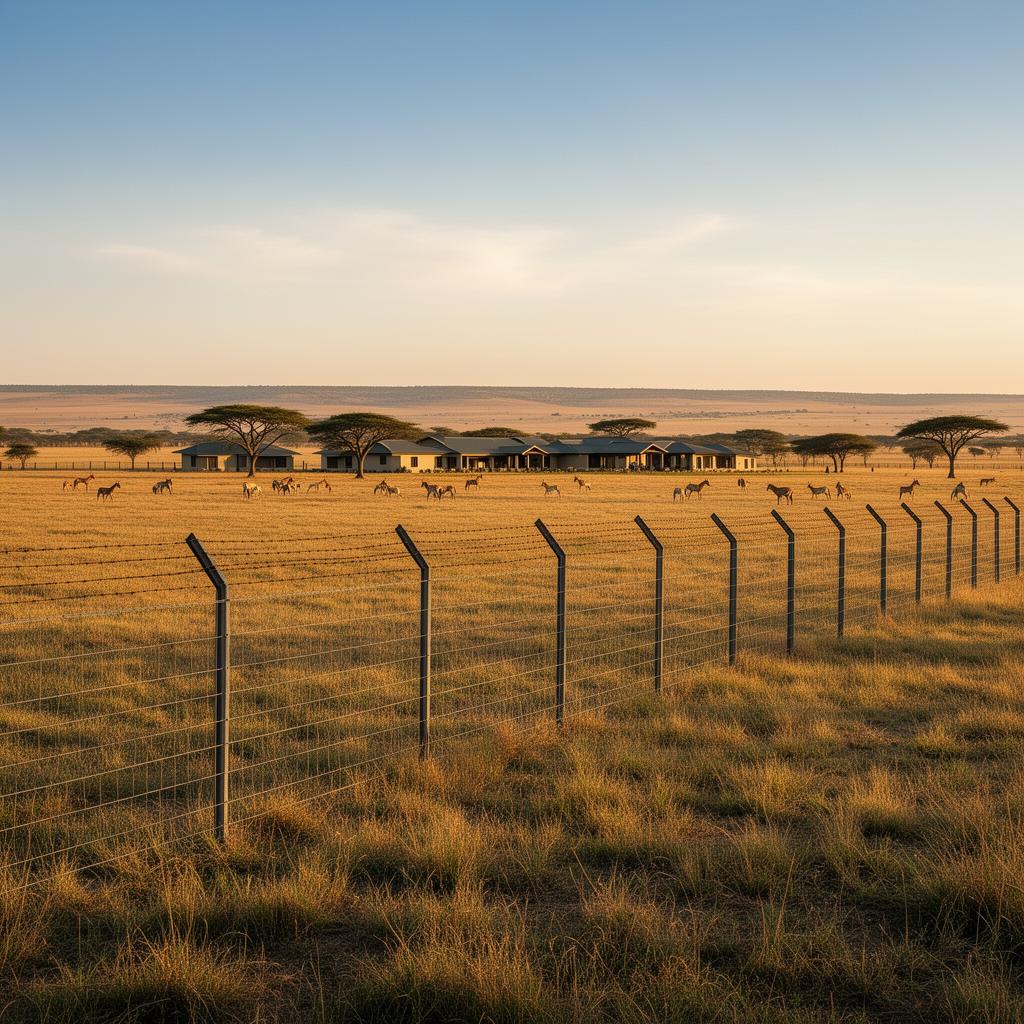 Electrified farm boundary fencing running across an agricultural property in Gauteng