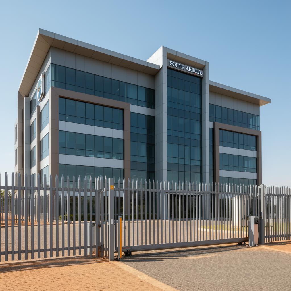 Palisade fencing and automated gate protecting a commercial property in Gauteng